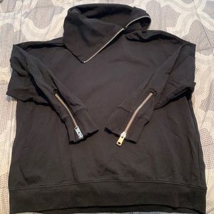All Saints, black sweatshirt with zipper neck and arm trim. Worn once